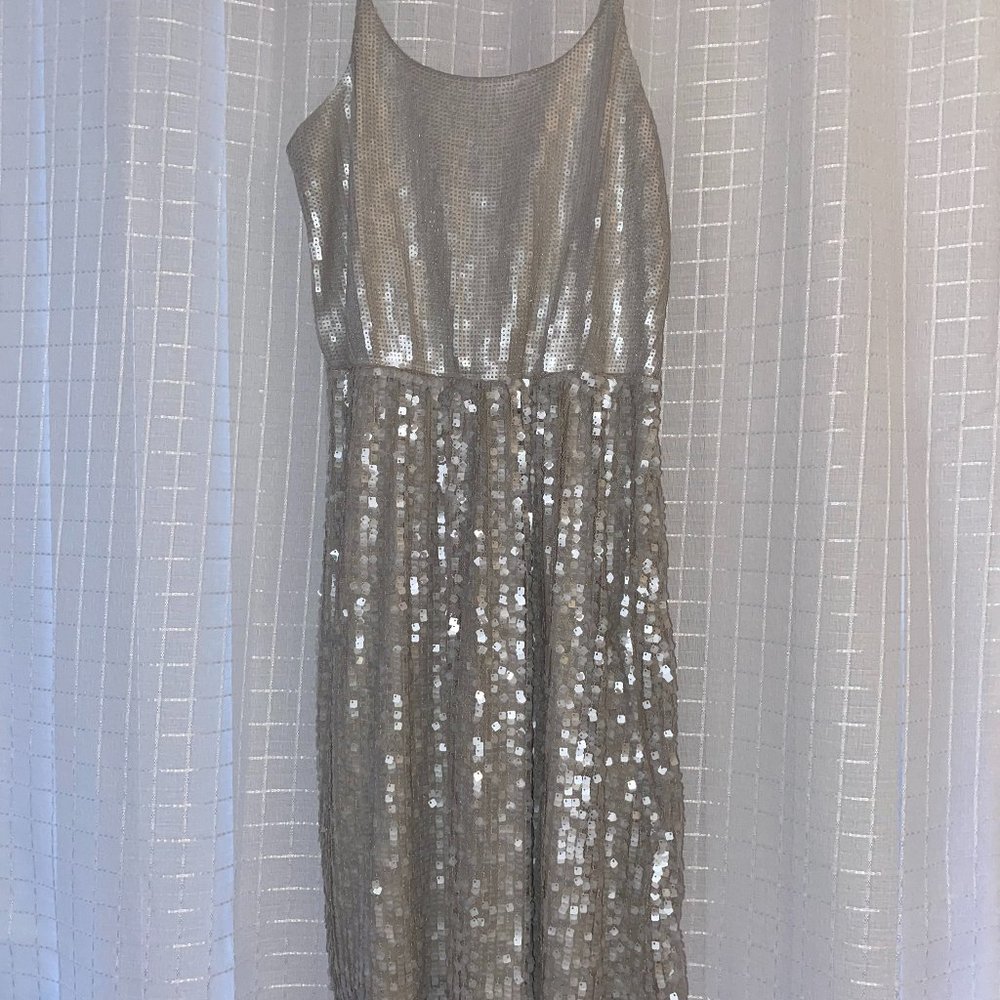 EXPRESS Sequin Spaghetti Strap Mini Short Beige Dress Party